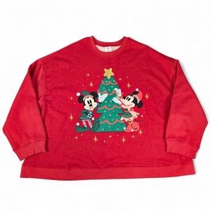 Disney Mickey & Minnie Christmas Tree Red Sparkle Crewneck Sweatshirt Women 3X